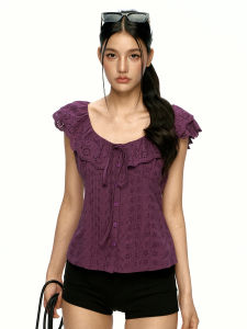 Aaisup | Áo Tunic Ôm Phong Cách Ren Tím Xem Thấu
