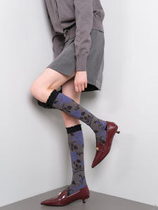 Weekend Picnic Grey College Style Sweet Girl Class Dressing Rose Mosaic Color Block Socklets a Wild-Z279A