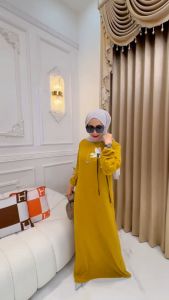 Gamis Muslim Wanita Kaos Knit Rajut Import Polos Bunga Terbaru Terlaris Termurah COD