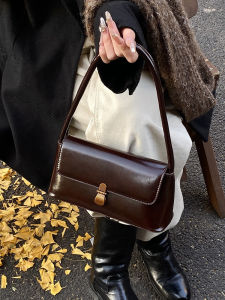 Fashionable Oil Wax Leather Underarm Bag Womens Single Shoulder Bag 2025 New Style Retro Handbag Small Square Bag