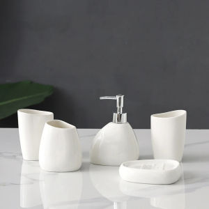 Ceramic Bathroom Accessory Set Luxury Bathroom Vanity Countertop Set Soap Dispenser Toothbrush Holder Soap Dish Bathroom Supply