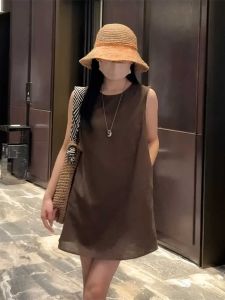 French Style Sleeveless Vest Dress Women Summer 2025 New High-End Loose A-Line Short Skirt Single Piece round Neck Commute Korean Version