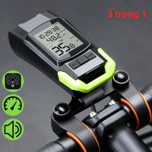 Đèn Xe Đạp LED 4 Chế Độ Sạc USB Với Còi 3 Chế Độ Và Đồng Hồ Đo Tốc Độ Đèn Pha Xe Đạp Không Dây Tích Hợp Máy Tính Cho Xe Đạp