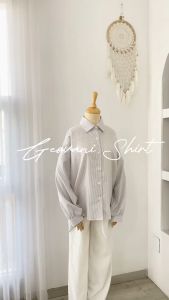 GEOVANI SHIRT (GL) - Kemeja Katun Salur Stripe Wanita Casual Fashion Kerja dgn 8 ukuran S M L XL XXL 3XL 4XL 5XL termurah