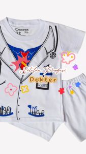 Setelan Kaos Anak Laki-laki Motif Dokter & Celana Pendek Usia 1-6 Tahun Bahan Katun