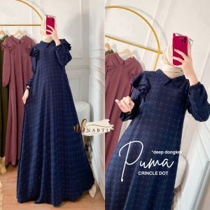 Dress Muslim Puma Bahan Crinkle Dot LD 110cm PJ 140cm ( Bisa COD )