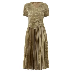 MY TENO | Caramel Print Heavy Embroidery Puffed Skirt Dress V-Neck Short Sleeve Waist Cincher Fashionable