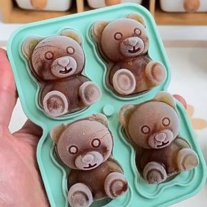 KAPEKANZ  แม่พิมพ์ทำน้ำแข็งรูปหมีทำน้ำแข็งที่ทรงน่ารัก พร้อมฝาปิด สําหรับทําน้ำแข็ง ไอศกรีม 4 ช่อง
