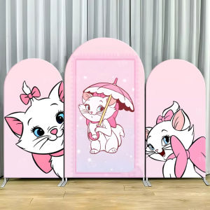 VIKAMA Pink Cat Arch Backdrop Cover Pink Dreamy Style Childrens Birthday Party Photography Backdrop Arch Decoration