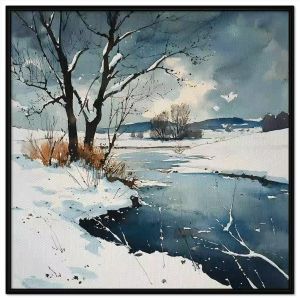 Tranh phong cảnh mùa đông màu nước.Tranh treo tường dán tường sơn dầu canvas trang trí.CGI-1746