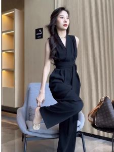 Fashionable French Design Summer Jumpsuit Wide Leg Trousers