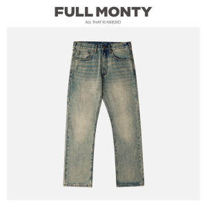 Retro Dark Blue Loose Five-pocket Mens Jeans 100% Cotton Washed Straight-leg Pants