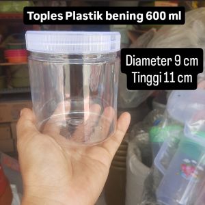 Toples plastik tabung 600 ml / pet / kue kering / toples jar pet / ulir tutup bening / silinder / polos