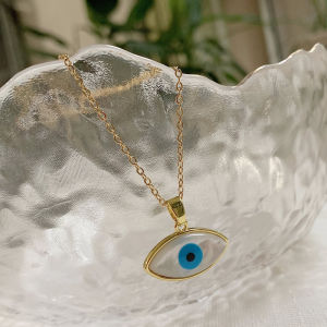 Minimalist Evil Eye Natural Shell Mother of Pearl Necklace Blue Horse Eye Heart Pendant Choker Stainless Steel Chain Turkish