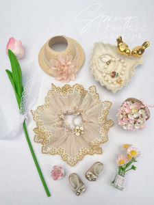 Original Handmade Princess Dress Plush Doll Costume Country Style Cotton Fabric Doll Outfit Wedding Dress Fluffy Skirt Hat