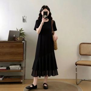 Đầm Dài Tay Ngắn Phối Ren Lụa Chiffon Phong Cách Pháp Cao Cấp Ôm Sát Dành Cho Người Mập Hè
