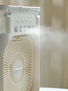 3 ใน 1 USB มินิพัดลมแบบพกพาความชื้นเครื่องฟอกอากาศสเปรย์เย็นสามารถเปิดและปิดเป็นระยะด้วยไฟ LED พัดลมแบบพกพา