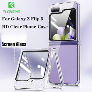 FLOVEME Luxury Transparent With Small Screen Film Protector Phone Case For Samsung Galaxy Z Flip 6 Z Flip 5 5G Ultra Thin Folding HD Clear TPU Anti-fall Shockproof Back Cover For Galaxy Z Flip6 Z Flip 5