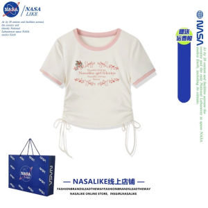 NASA Pure Cotton Short Sleeve T-Shirt Womens Short Shoulder Fit Slimming Top Korean Style round Neck Print Summer New Arrival