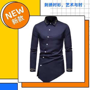 Áo sơ mi nam cúc chéo thêu hoa văn tạo điểm nhấn thu hút mọi ánh nhìn H37