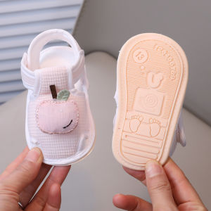 Baby Girls Summer Slip-On Shoes Soft Bottom Breathable Cotton Shoes with Magic Tape Anti-Slip Walking Shoes Head Cover Sandals