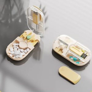 Newest Mini Pill Cutter Magnetic Adjustable Precise with Invisible Storage Box&Brush for Daily Portable Tablet Medicine Splitter