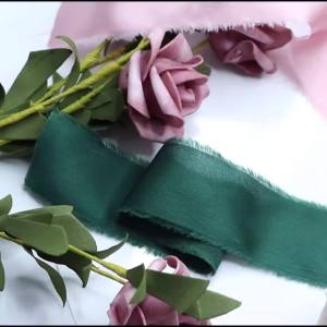 5yards/roll 4cm Handmade Frayed Edged Silky Satin Ribbon Gifts Wrapping Ribbons For DIY Wedding Party Bouquet Decoration