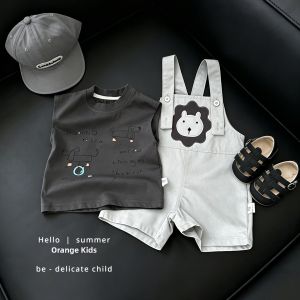 Cute Breathable Pure Cotton A-Class Baby Overalls and Vest Set