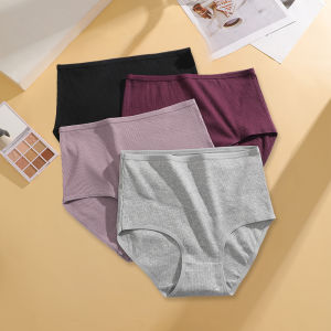 FINETOO 4 Pieces High Waist Womens Unicolor Seamless Panties Oversized Womens Underwears Solid Color S-XXL Cotton Pantys