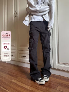 กางเกงขายาวทรงตรงผ้ายืดคอร์ดูรอยย้อนยุคอเมริกันสำหรับผู้ชาย กางเกงขายาวทรงตรงมีกระเป๋าหลายช่อง ทรงหลวม สวมใส่สบาย