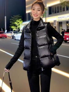 Black Short down Vest Womens Outerwear Fashionable Korean Style Large Size Autumn Winter New Arrival Shiny Surface Trendy