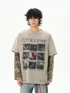 WLNEXT | Retro Camo Patchwork Long Sleeve T-Shirt