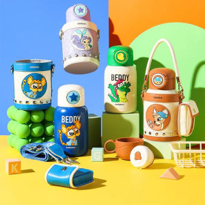 ถ้วยเก็บความร้อนแบบอเนกประสงค์สำหรับเด็ก ขนาดใหญ่ 316 ระดับอาหาร พร้อมสูบ 2 ทาง สำหรับเด็กชายและเด็กหญิง ถ้วยน้ำน่ารัก