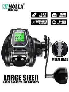 SAMOLLA ขนาดใหญ่ Deep Sea ตกปลาอิเล็กทรอนิกส์ Reel Baitcasting น้ําเค็มกันน้ํา 6.4:1 16KG ลาก Catfishing Trolling ฐานโลหะ
