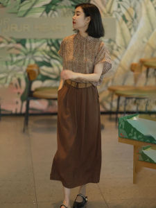 High-End Silk Shirt Vintage Coffee Color Half-length Skirt 2026 Summer New High-waist Slimming Mid-length Set