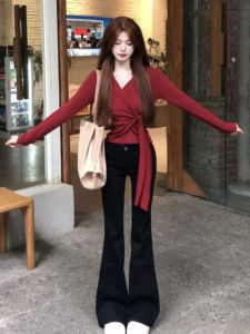 CHANGTONG | Áo Thun Knit Dây Chéo Phong Cách Trà