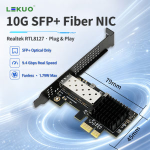 Lekuo 10G SFP+ Fiber Network Card PCIe 4.0 X1 - Low Latency High Throughput Enterprise-Grade for NAS/Server with RTL8127ATF Chip