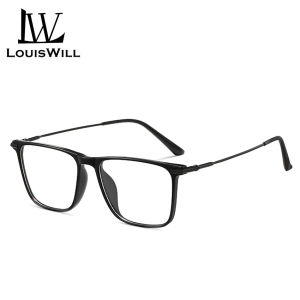 LouisWill Men’s Glasses Upgrade Memory Legs Vintage Style Square Frame Glasses Clear Lens Glasses Blue Light Blocking Glasses Anti-fatigue Glasses Anti-blue Lens Eyes Protection Eyewear