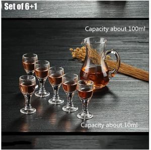 Super Small Wine Goblet Cup with Hip Flask China Japan Baijiu Shot Glasses Maotai Spirits Set of 7pcs
