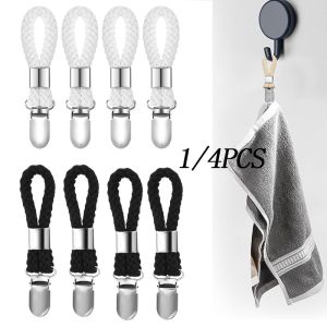 1/4PCS Bathroom Towel Clips Braided Multipurpose Cloth Hanger Bathroom Cotton Loop Towel Clip  Metal Clamp Kitchen Home Storage