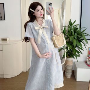 Đầm Thai Phụ Có Dây Nút Đơn Ren và Nơ