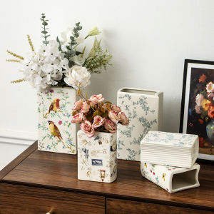 Hũ Đựng Đồ Bằng Gốm Sứ Kiểu Pháp INS Dùng Trong Nhà Bếp Bình Hoa Trang Trí Phòng Khách Bình Đựng Sách Phụ Kiện Chụp Ảnh