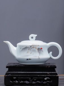 Dehua Handmade White Porcelain Tea Pot Large Capacity with Filter Yuzhi Jade Tea Brewing Ceramic Gongfu Tea Set for Home Use