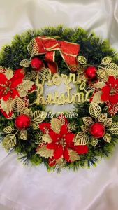 KRANS NATAL PREMIUM / KRANS PREMIUM MERRY CHRSTMAS DEKORASI KRANS PINTU NATAL KARANGAN BUNGA NATAL