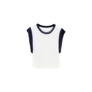 YUEZHONGWEI | Color Block Splicing Hollow Out Ice Silk Linen Knitted Top Women Summer Outdoor Wear Thin Loose Design Sleeveless Vest