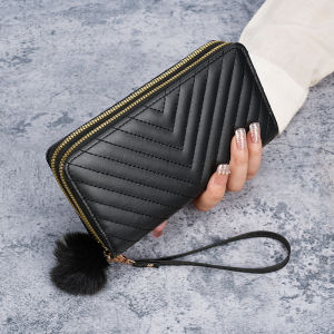 Nữ Chữ V Thêu Ví Dài Dung Tích Lớn Đa Thẻ Tiền Phong Cách Hàn Quốc Thu Đông Phụ Kiện Thời Trang