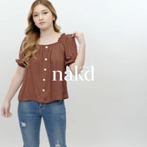 NAKD FASHION DIVYA HIGH QUALITY PUFF SLEEVES BASIC CASUAL BUTTON 3/4 COMFY DAILY BLOUSE TOP 1660