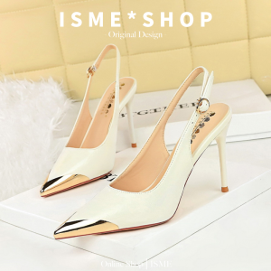 Fashionable Sharp-Toe Metal Heels Slip-On Single Shoes for Women Elegant Dress Shoes Low Heel Anti-Slip Party Footwear