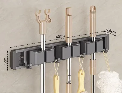 Mop and Broom Organizer Mop Holder Rack Mop Holder Wall Mounted Strong Broom Mop Holder Self With 5 Hooks Organizers Hang Broom