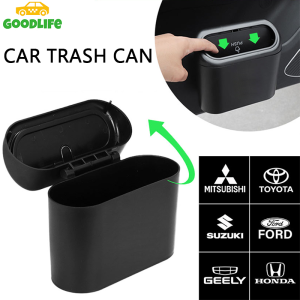 Car trash can hanging car garbage storage box black ABS square push-type door trash can